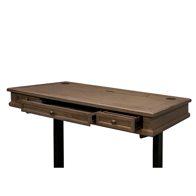 Scranton & Co Carson Wood Sit-Stand Desk with AC Outlets in Weathered Dove