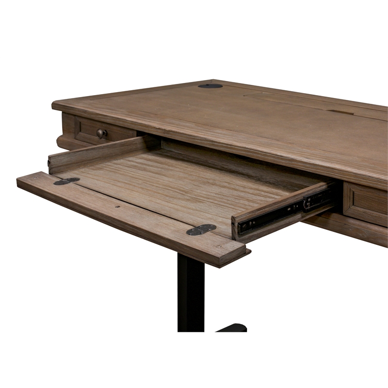Scranton & Co Carson Wood Sit-Stand Desk with AC Outlets in Weathered Dove