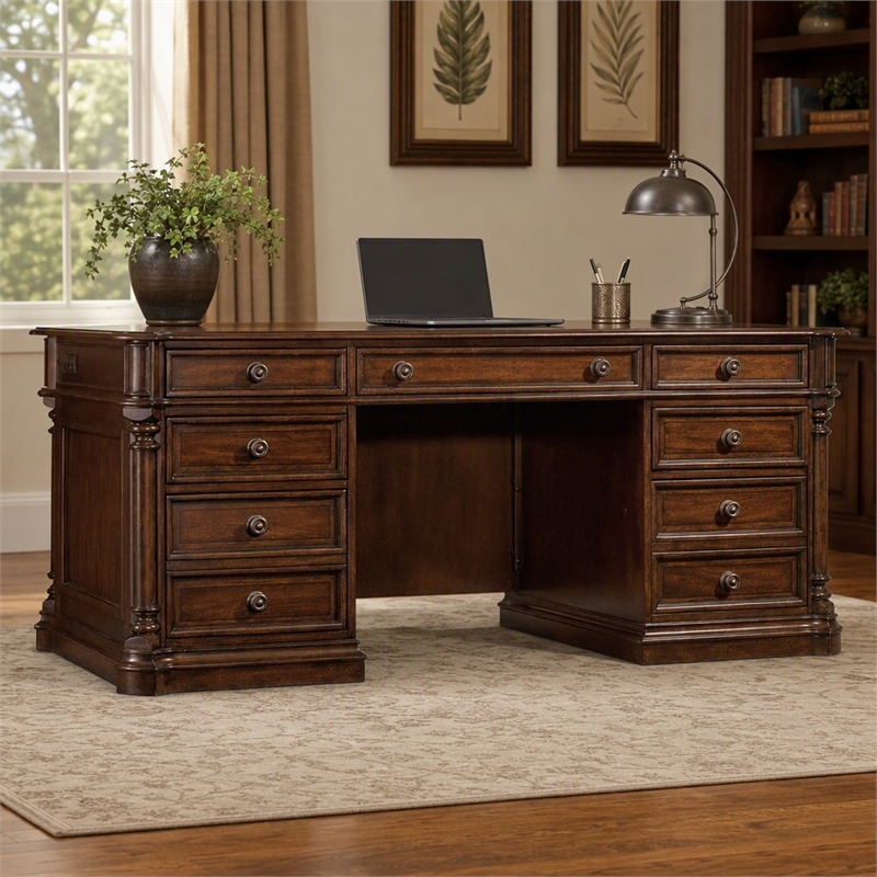 Scranton & Co Executive Desk in Mahogany Wood Finish with Rubberwood Solids