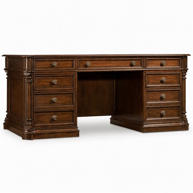 Scranton & Co Executive Desk in Mahogany Wood Finish with Rubberwood Solids