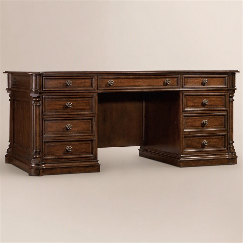 Scranton & Co Executive Desk in Mahogany Wood Finish with Rubberwood Solids