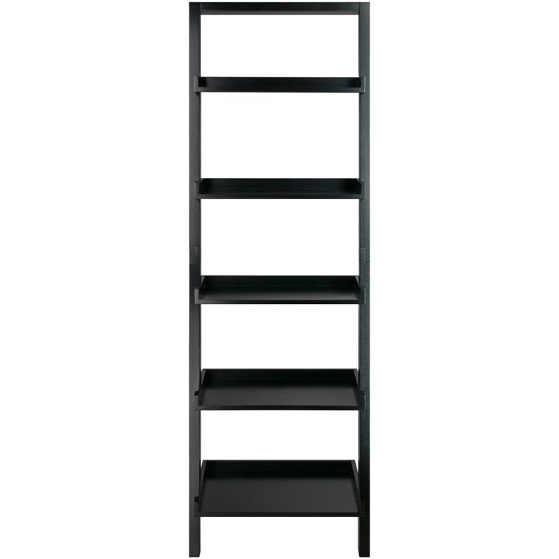 Scranton & Co 5 Shelf Solid Wood Leaning Bookcase in Black