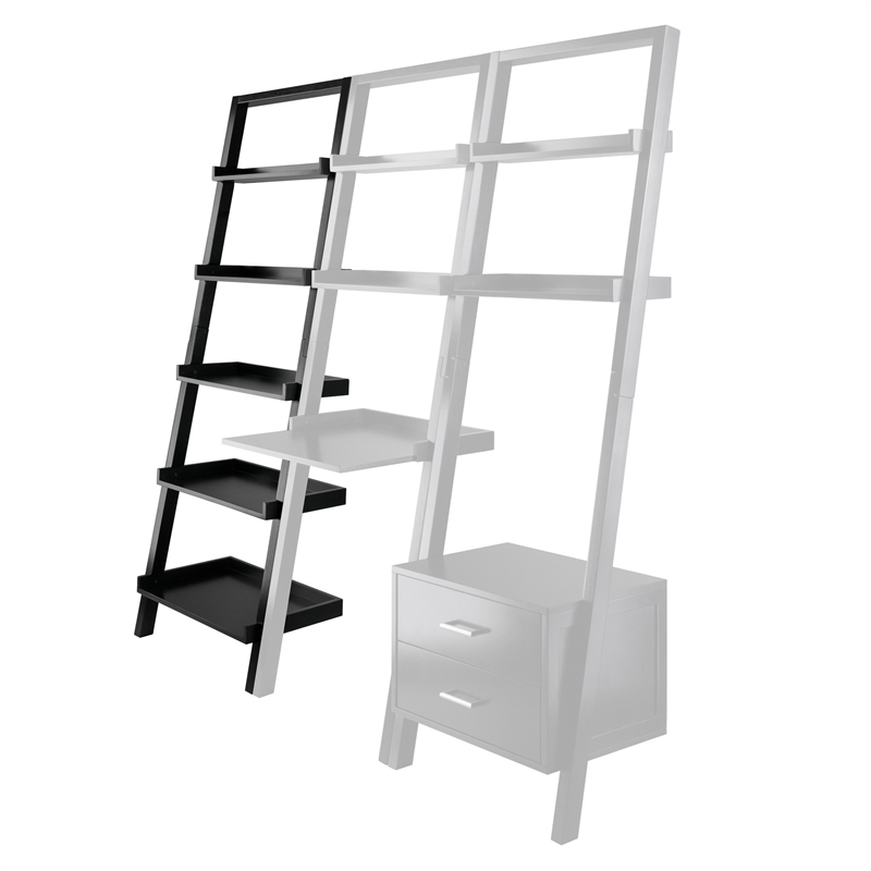 Scranton & Co 5 Shelf Solid Wood Leaning Bookcase in Black