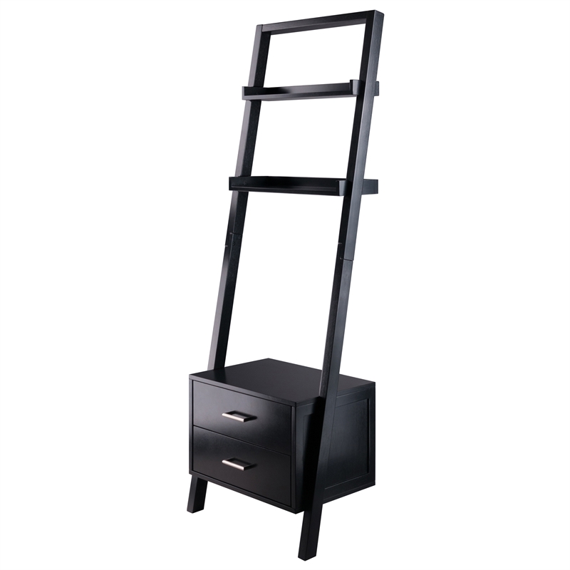 Scranton & Co Leaning Drawer Bookcase with 2 Shelves in Black Wood