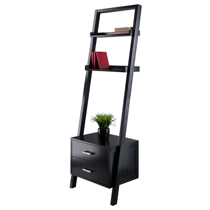 Scranton & Co Leaning Drawer Bookcase with 2 Shelves in Black Wood