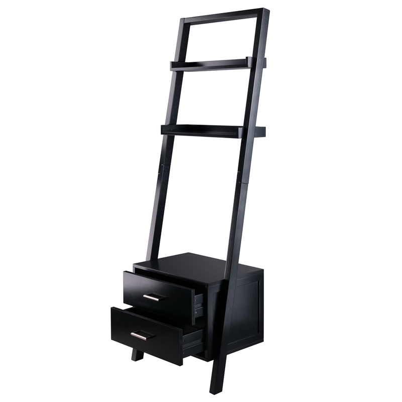 Scranton & Co Leaning Drawer Bookcase with 2 Shelves in Black Wood