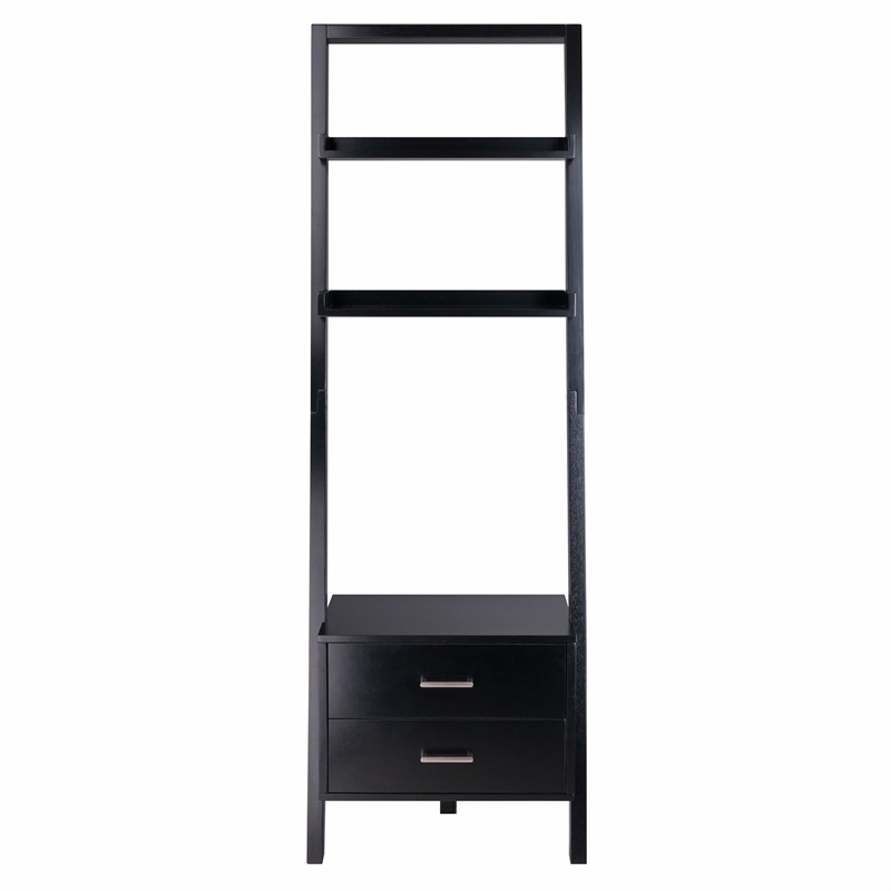Scranton & Co Leaning Drawer Bookcase with 2 Shelves in Black Wood