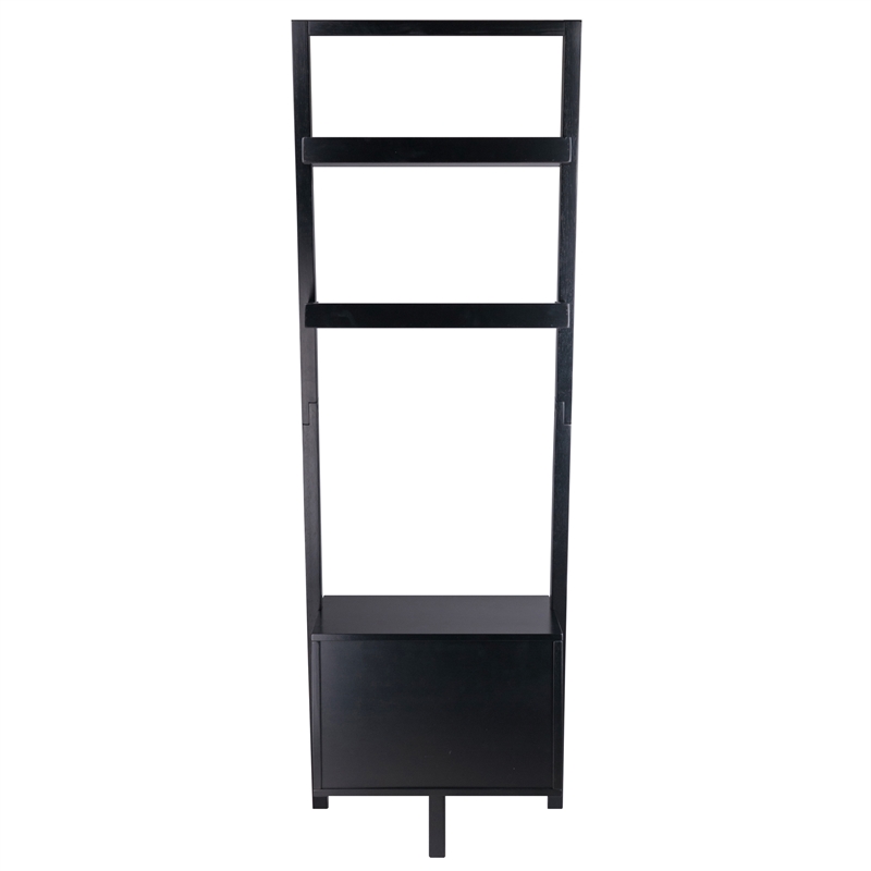 Scranton & Co Leaning Drawer Bookcase with 2 Shelves in Black Wood