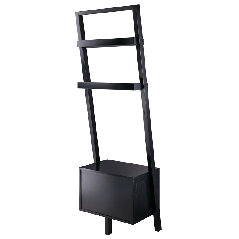 Scranton & Co Leaning Drawer Bookcase with 2 Shelves in Black Wood