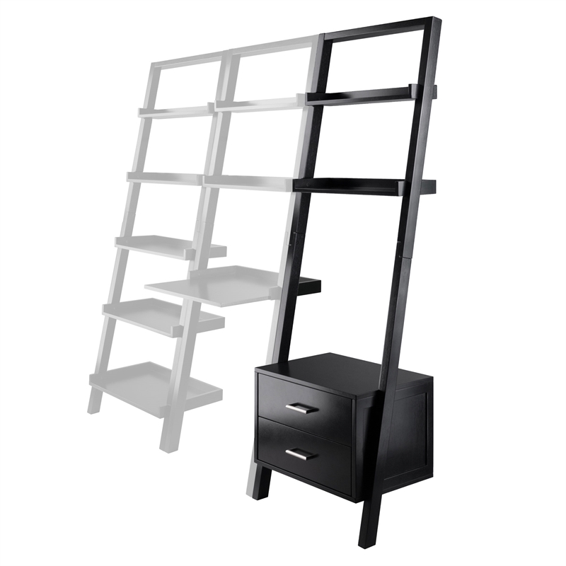 Scranton & Co Leaning Drawer Bookcase with 2 Shelves in Black Wood