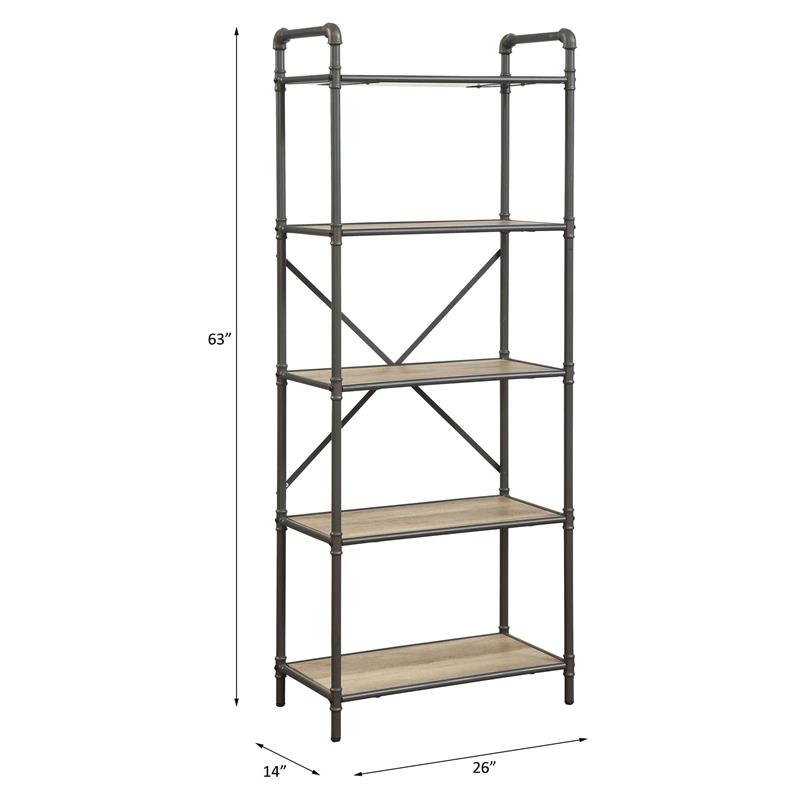 Scranton & Co 5-Tier Bookshelf in Antique Oak and Sandy Gray