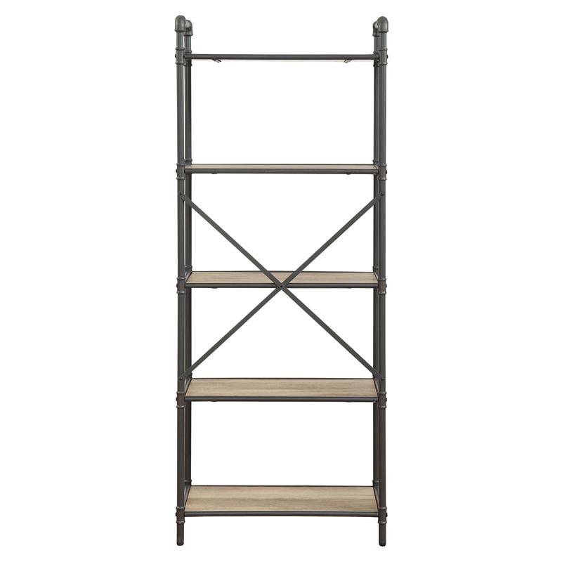 Scranton & Co 5-Tier Bookshelf in Antique Oak and Sandy Gray