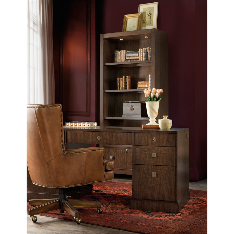 Scranton & Co Archives Glass Shelf Bookcase in Walnut Finish
