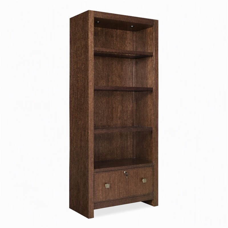 Scranton & Co Archives Glass Shelf Bookcase in Walnut Finish