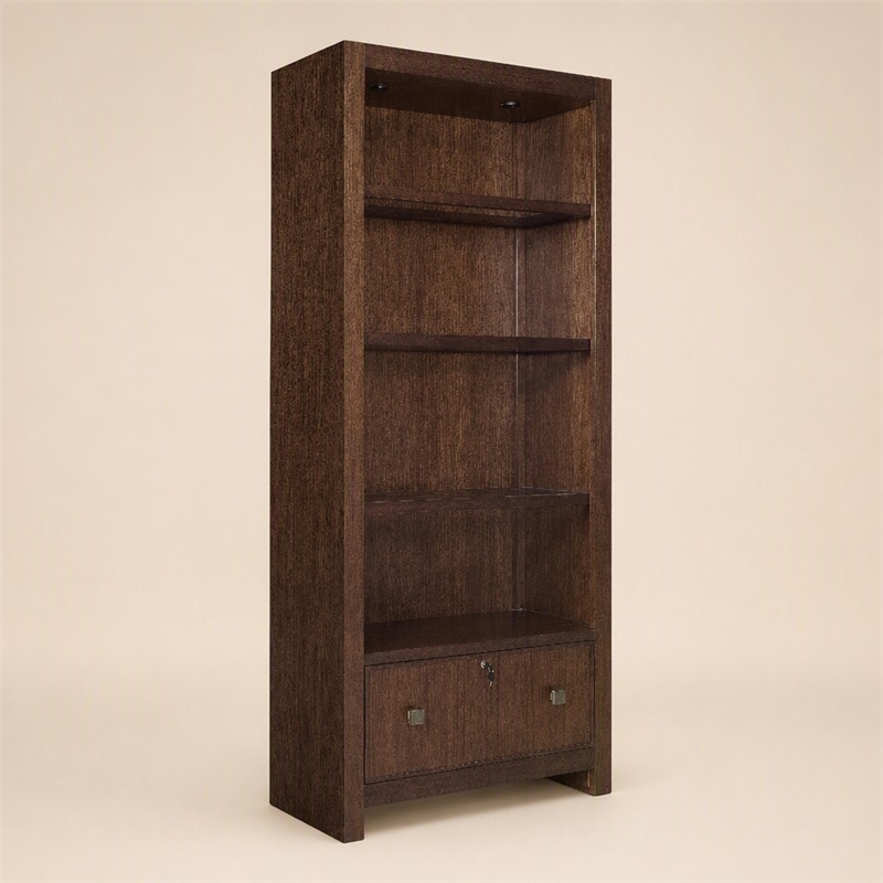 Scranton & Co Archives Glass Shelf Bookcase in Walnut Finish