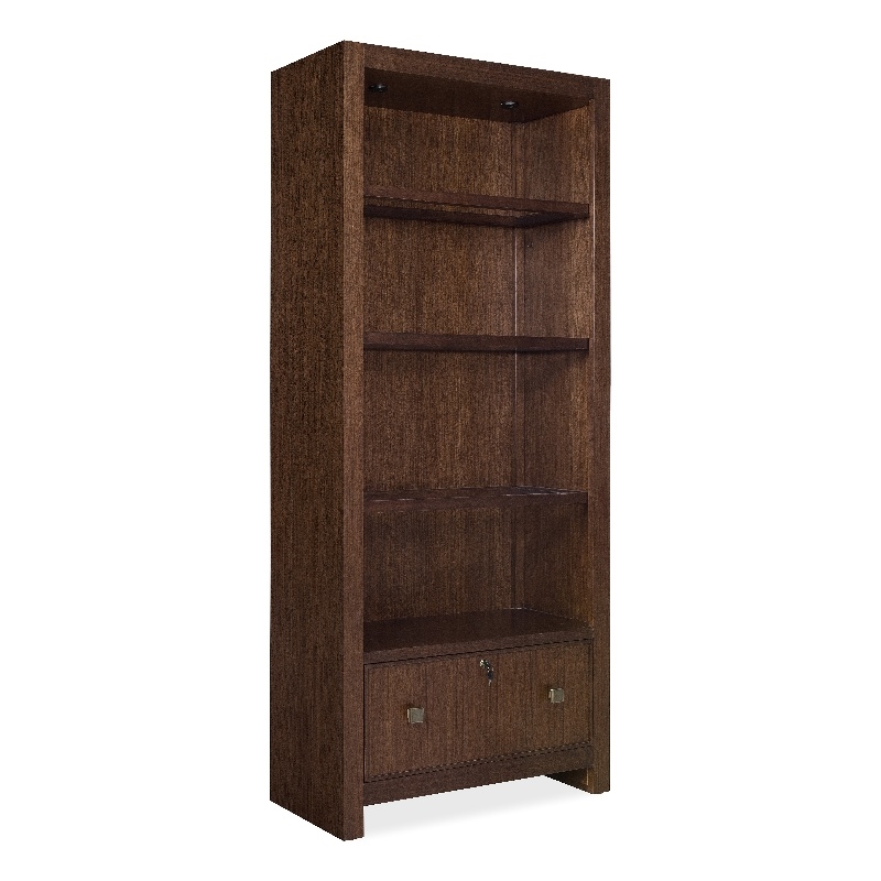 Scranton & Co Archives Glass Shelf Bookcase in Walnut Finish