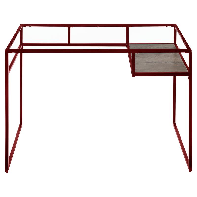 Scranton & Co Glass Writing Desk with Wooden Shelf in Red and Clear
