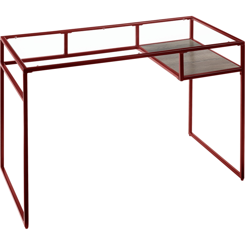 Scranton & Co Glass Writing Desk with Wooden Shelf in Red and Clear