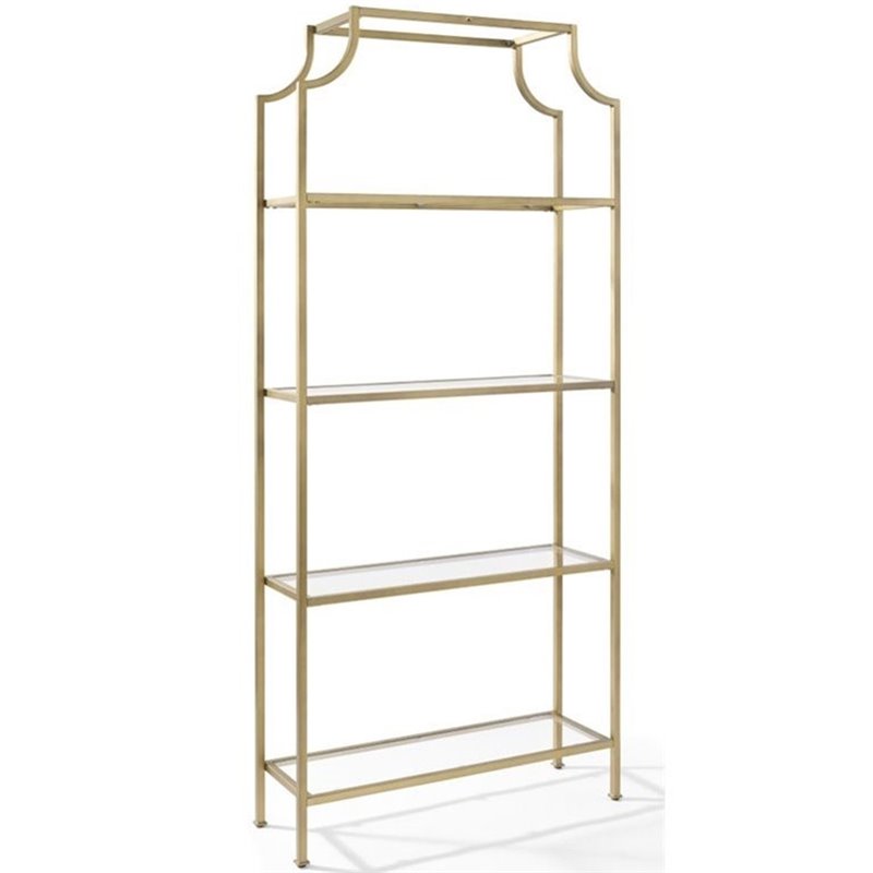 Scranton & Co 4 Shelf Etagere Bookcase in Antique Gold Metal Glass