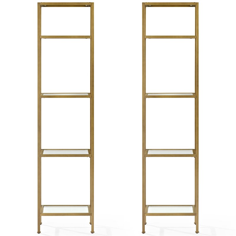 Scranton & Co Metal/Glass Etagere Bookcase Set in Soft Gold