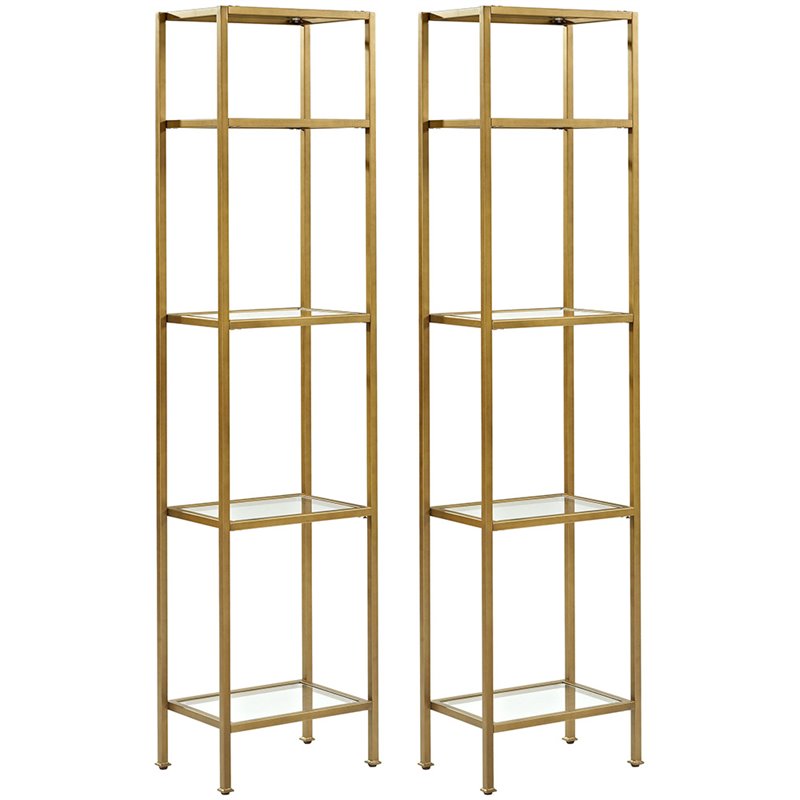 Scranton & Co Metal/Glass Etagere Bookcase Set in Soft Gold