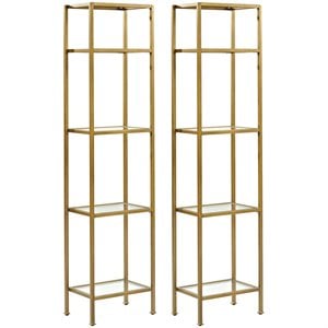 Scranton & Co Metal/Glass Etagere Bookcase Set in Soft Gold