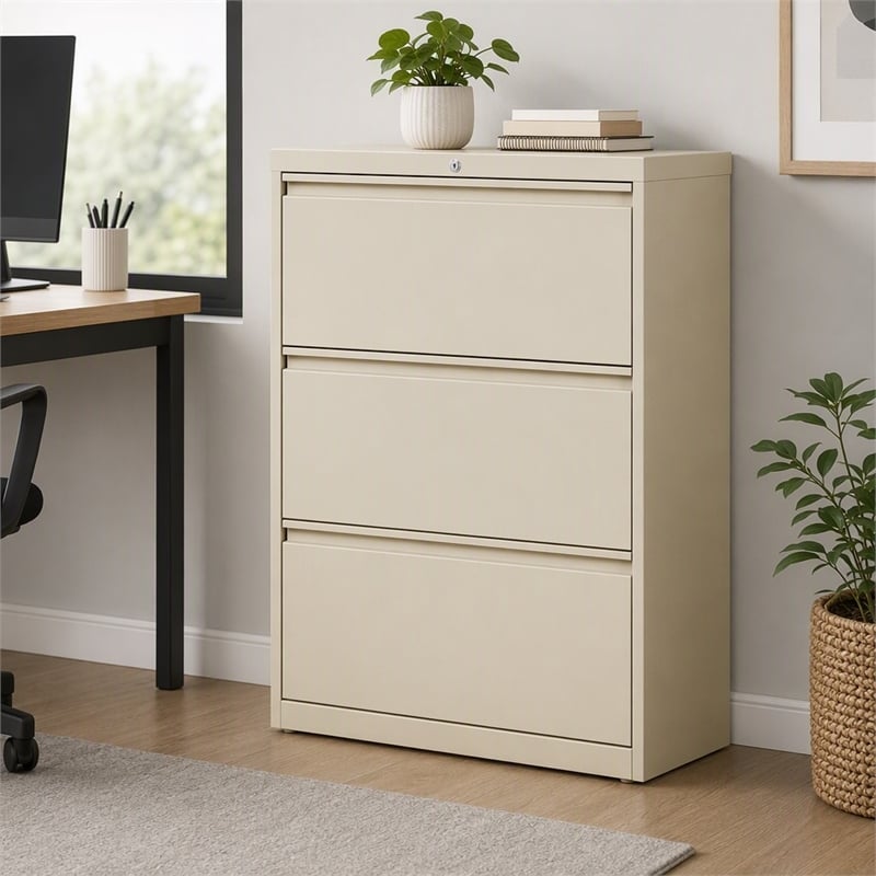 Scranton & Co 3-Drawer Metal Lateral File Cabinet in Putty 36