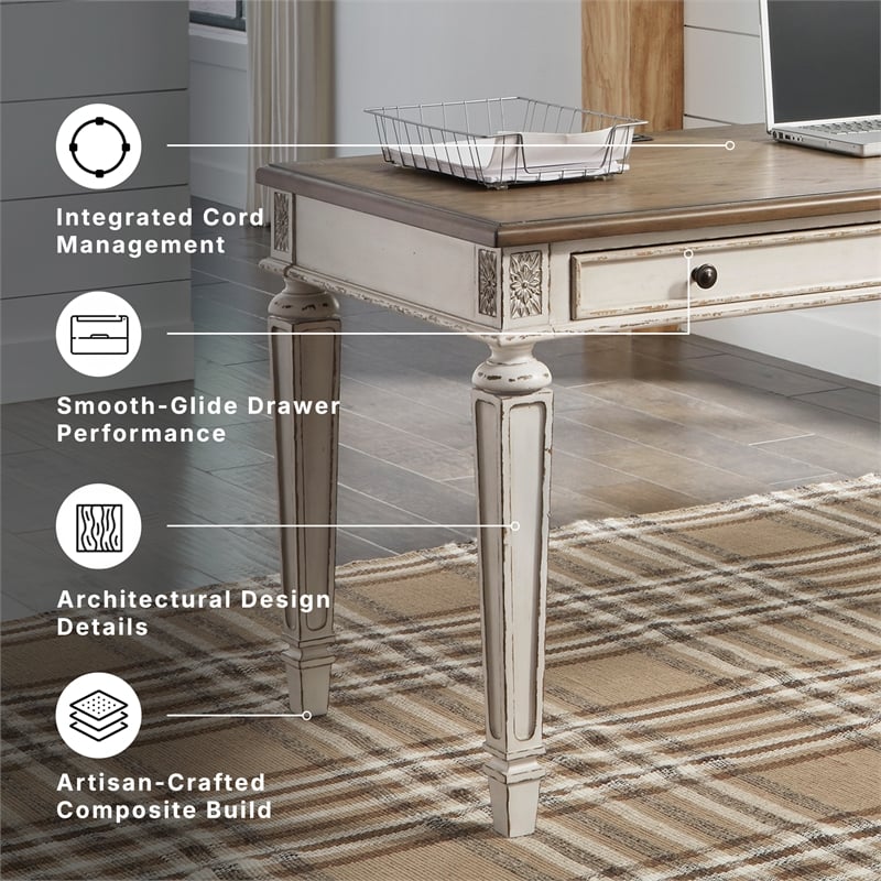 Scranton & Co Two-Tone Wood Computer Desk with USB Ports in White/Brown