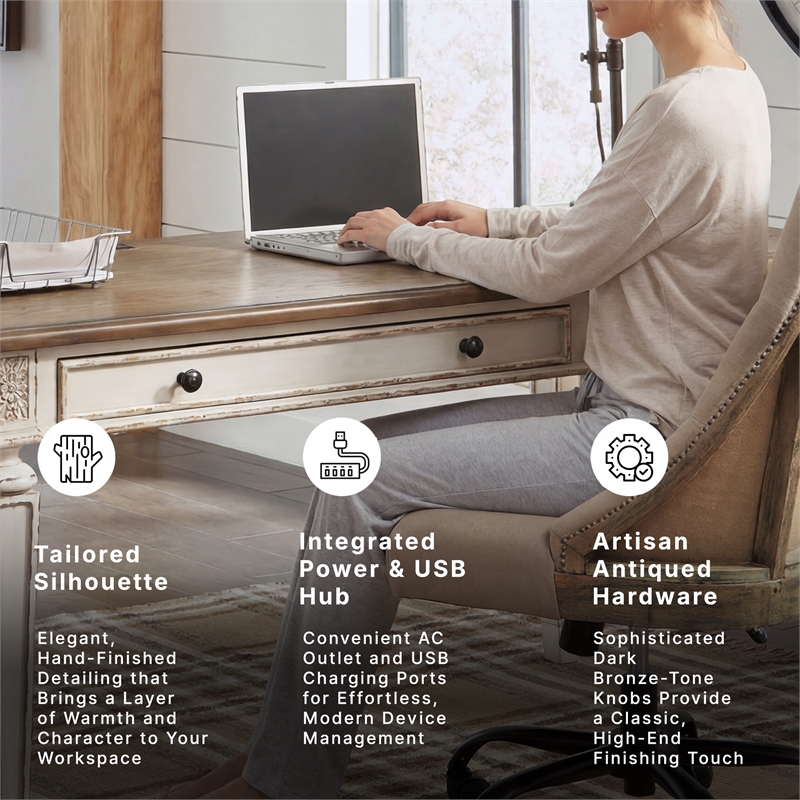 Scranton & Co Two-Tone Wood Computer Desk with USB Ports in White/Brown