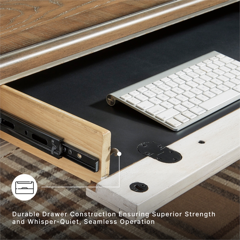 Scranton & Co Two-Tone Wood Computer Desk with USB Ports in White/Brown