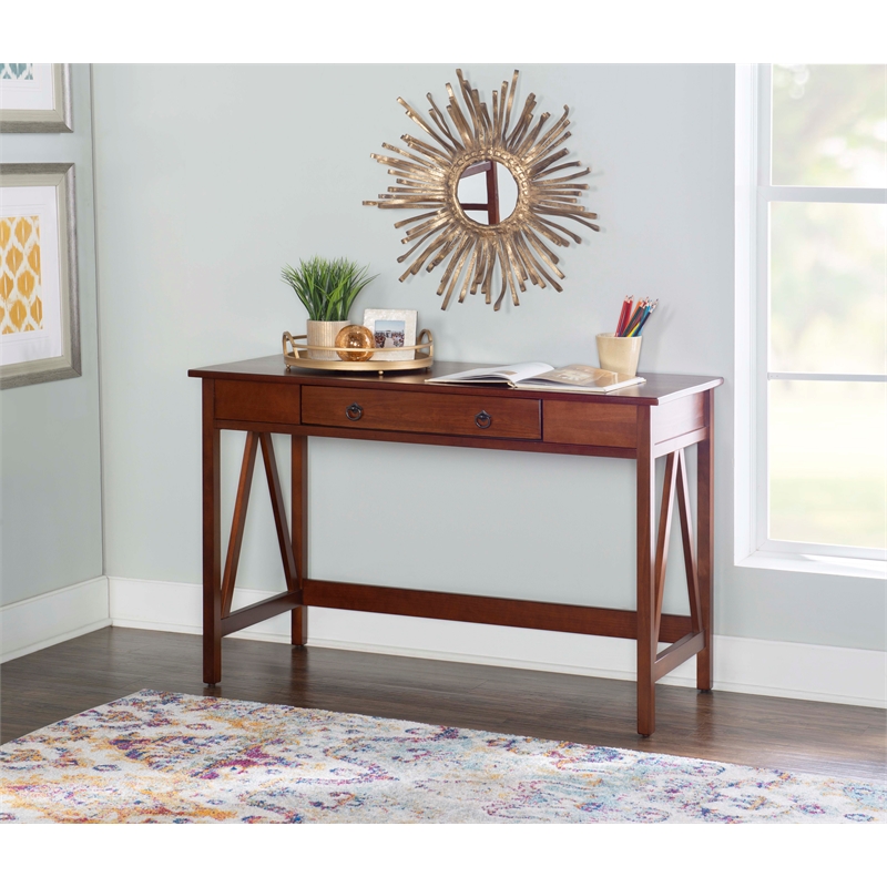 Scranton & Co Pine Wood 1 Drawer Desk in Antique Tobacco 46x20x30