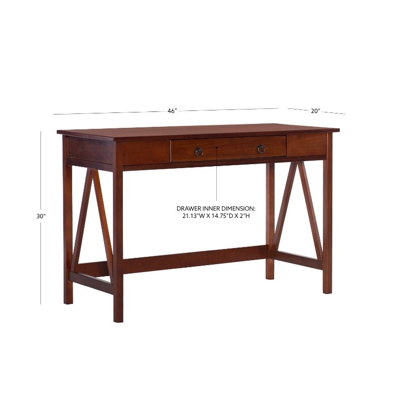Scranton & Co Pine Wood 1 Drawer Desk in Antique Tobacco 46x20x30