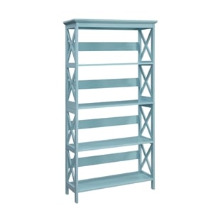 Scranton & Co Five-Tier Wood Bookcase in Sea Foam Blue Finish