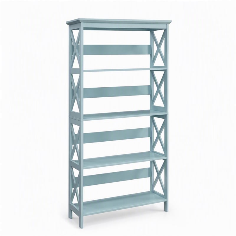 Scranton & Co Five-Tier Wood Bookcase in Sea Foam Blue Finish