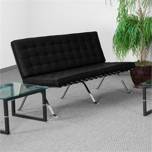 Scranton & Co Leather Tufted Loveseat in Black with Vintage Design