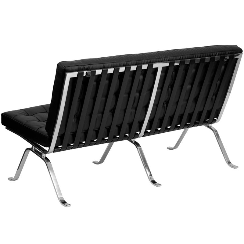 Scranton & Co Leather Tufted Loveseat in Black with Vintage Design