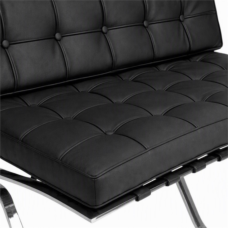 Scranton & Co Leather Tufted Loveseat in Black with Vintage Design