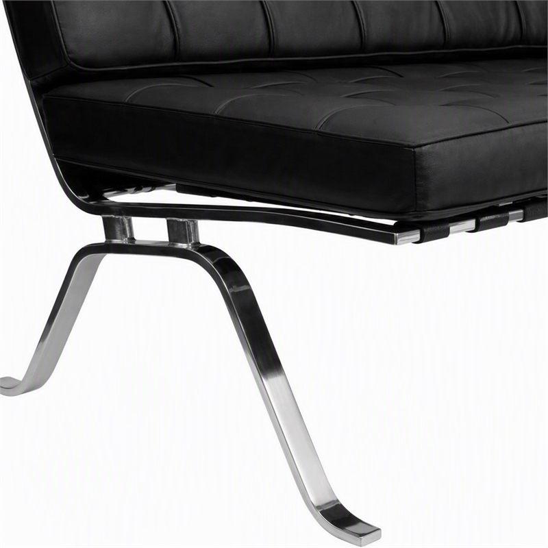 Scranton & Co Leather Tufted Loveseat in Black with Vintage Design