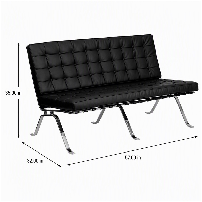 Scranton & Co Leather Tufted Loveseat in Black with Vintage Design