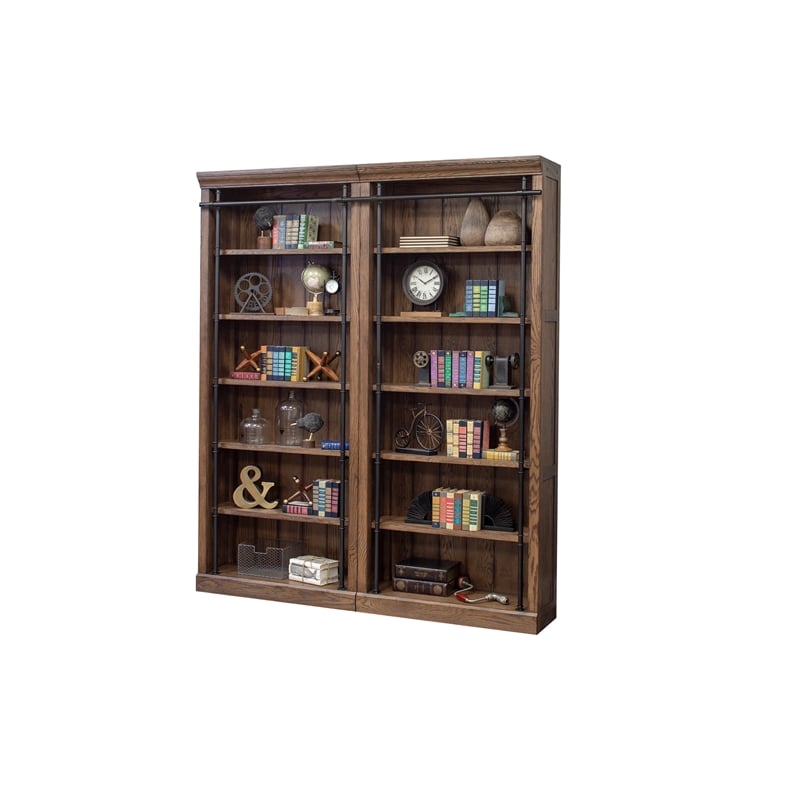 Scranton & Co Tall Wood Bookcase Bundle with Ladder in Oak Finish