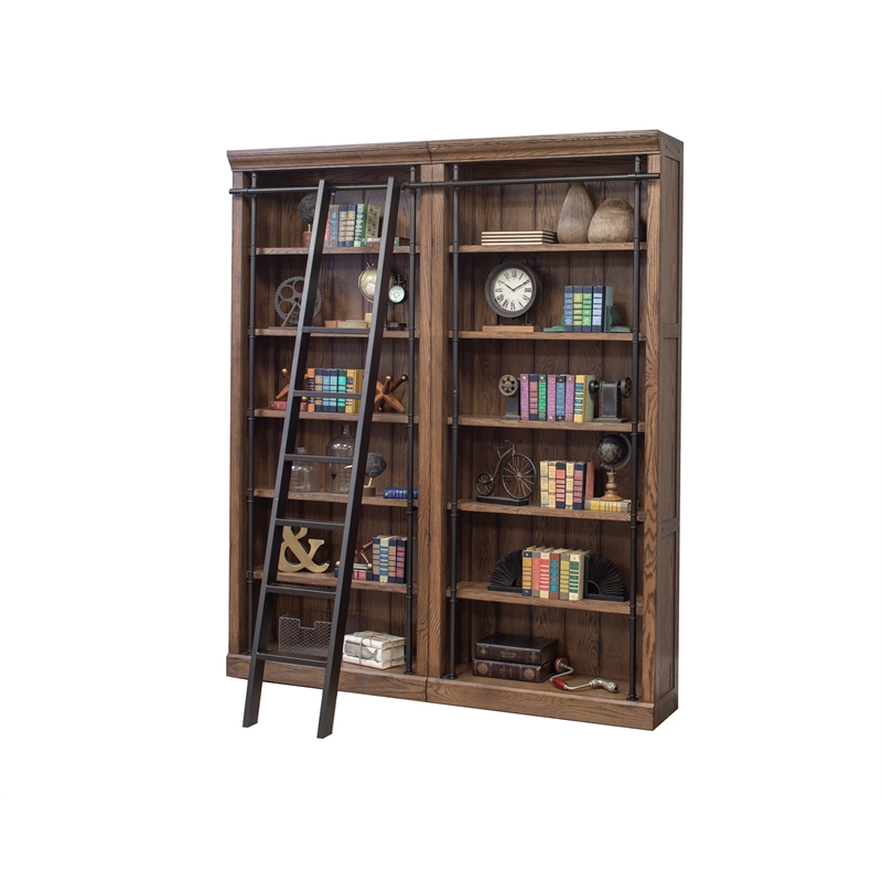 Scranton & Co Tall Wood Bookcase Bundle with Ladder in Oak Finish