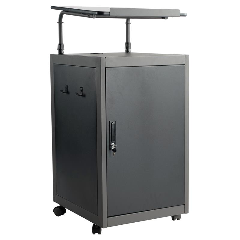 Scranton & Co Metal Teacher's WorkPod with Storage Cabinet in Charcoal Slate