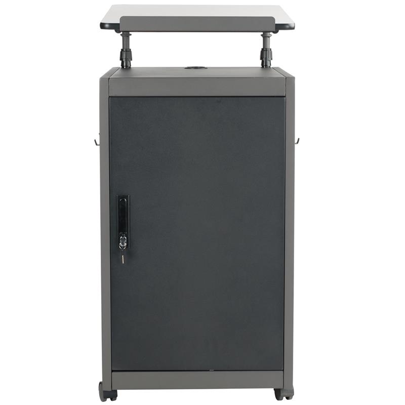 Scranton & Co Metal Teacher's WorkPod with Storage Cabinet in Charcoal Slate