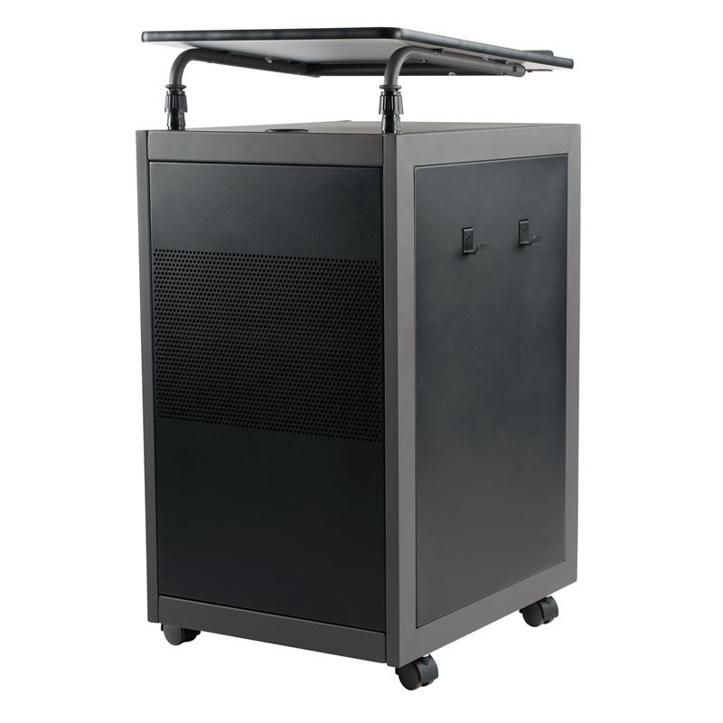Scranton & Co Metal Teacher's WorkPod with Storage Cabinet in Charcoal Slate