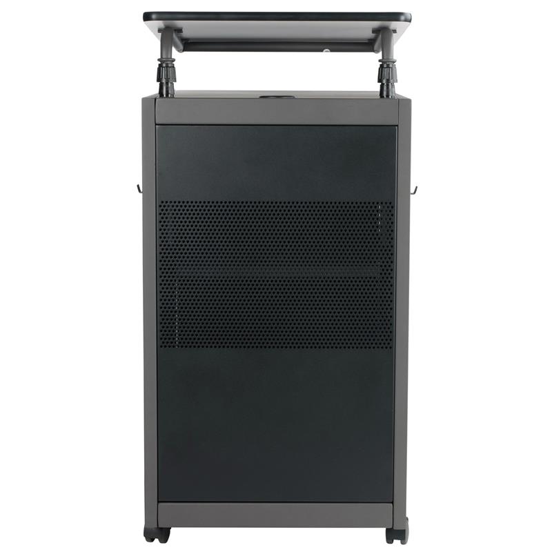 Scranton & Co Metal Teacher's WorkPod with Storage Cabinet in Charcoal Slate