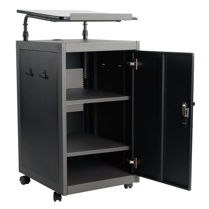 Scranton & Co Metal Teacher's WorkPod with Storage Cabinet in Charcoal Slate