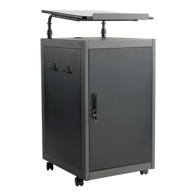 Scranton & Co Metal Teacher's WorkPod with Storage Cabinet in Charcoal Slate
