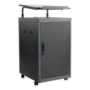 Scranton & Co Metal Teacher's WorkPod with Storage Cabinet in Charcoal Slate