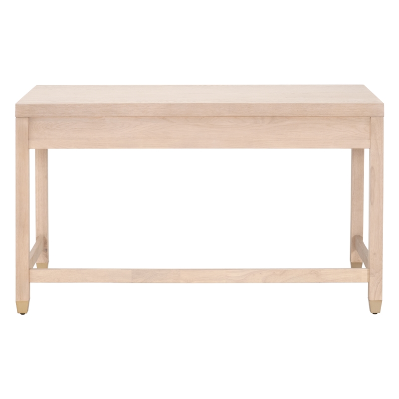 Scranton & Co Wood Desk in Light Honey Oak with 3 Drawers and Brass Accents