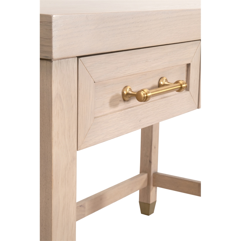 Scranton & Co Wood Desk in Light Honey Oak with 3 Drawers and Brass Accents